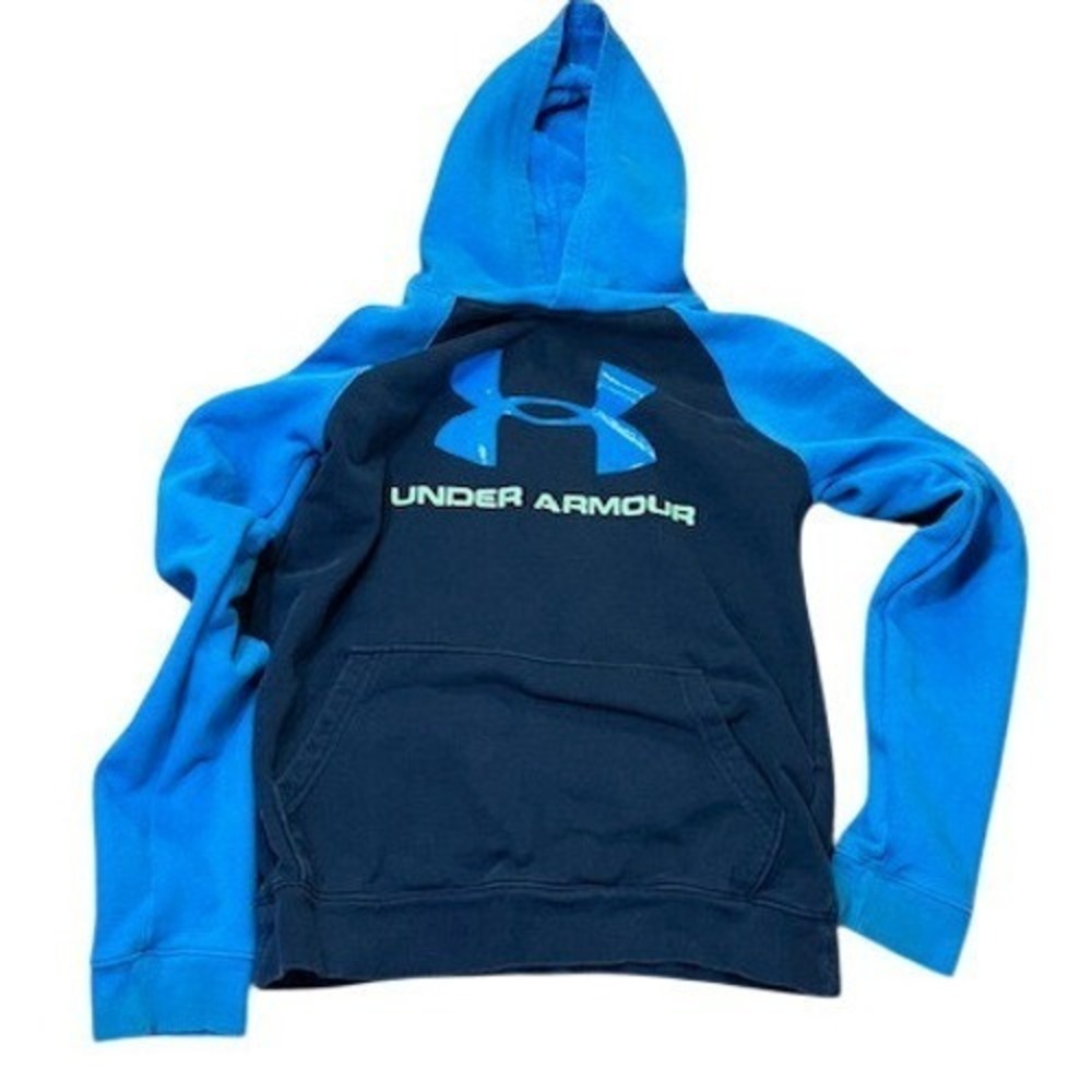 Under Armour Kids Raglan Hoodie Navy Blue Pullover Sweatshirt Logo Boys Size XL